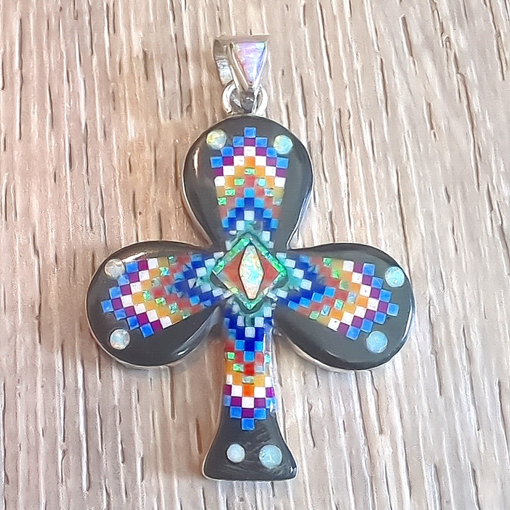 Galaxy Native American Inlay Natural Gemstone Sterling Silver Pendant - Picture 5 of 8